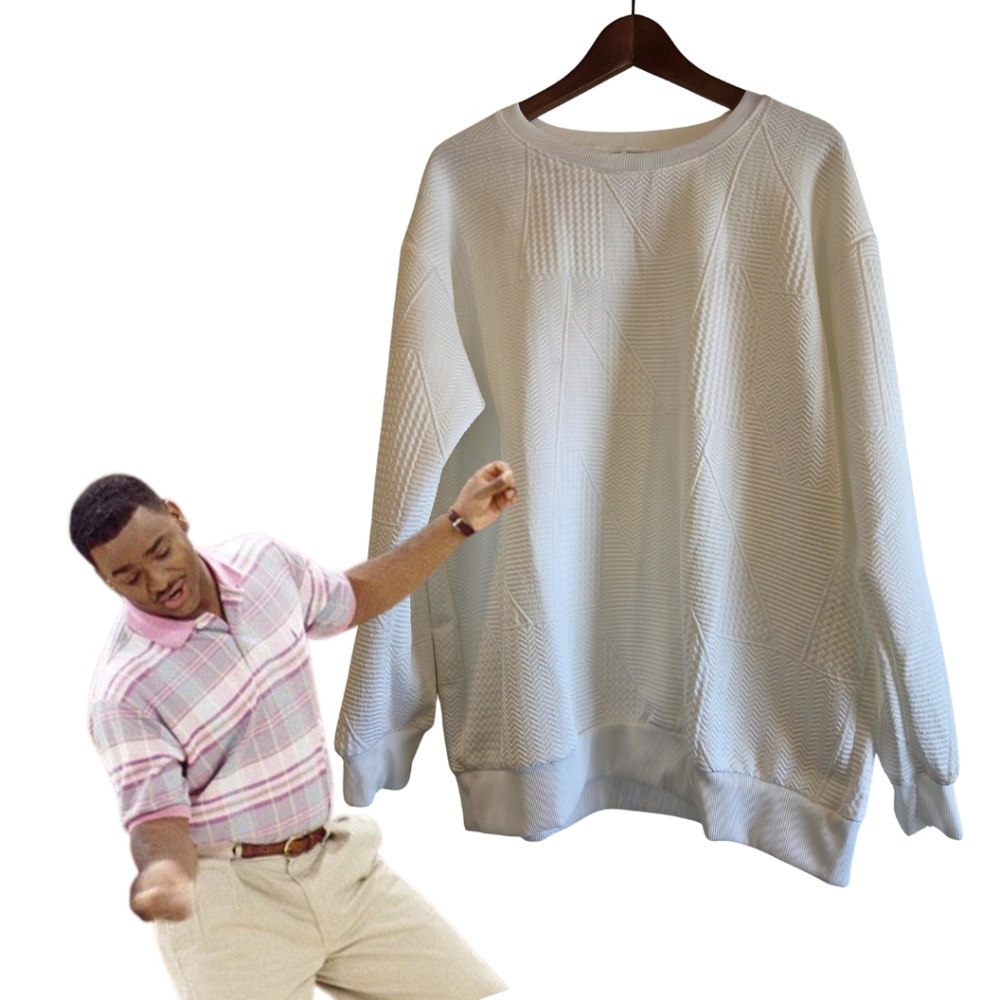 Men's White Textured Sweater